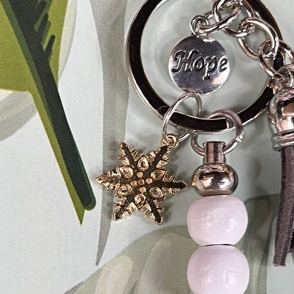 HOPE White Christmas Keychain Bag Charm Multi Suede Tassel Star Snowflake Swivel - Picture 6 of 8